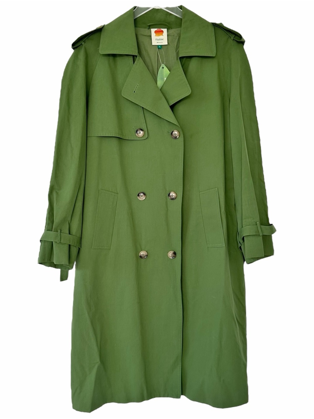 NWT Farm Rio Double Breasted Green Cotton Blend Trench Coat Size S - Picture 3 of 15